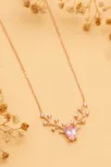 Kadın Gümüş Kolye - Pembe Taşlı Geyik Kafası Motifli Rose Altın Kaplama Gümüş Kolye