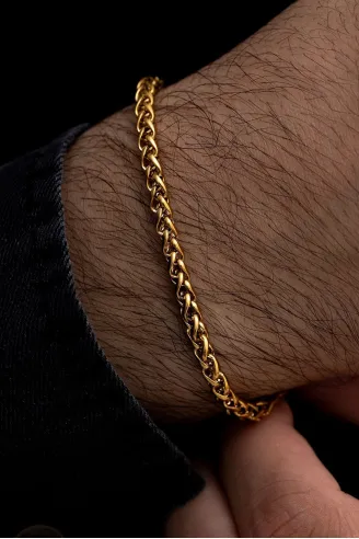 18 Ayar Gerçek Altın Kaplama Spiga Model Çelik Bileklik - Erkek Bileklik - Kadın Bileklik