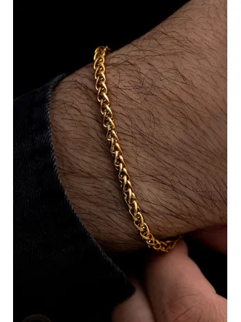 18 Ayar Gerçek Altın Kaplama Spiga Model Çelik Bileklik - Erkek Bileklik - Kadın Bileklik