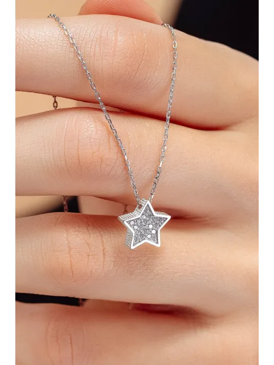 Kadın Gümüş Kolye - Swarovski Taşlı Zirconia Yıldız Motifli Kadın Kolye