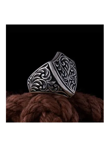 Erkek Gümüş Yüzük Ebruli Siyah Oniks Taşlı Erkek Gümüş Yüzük