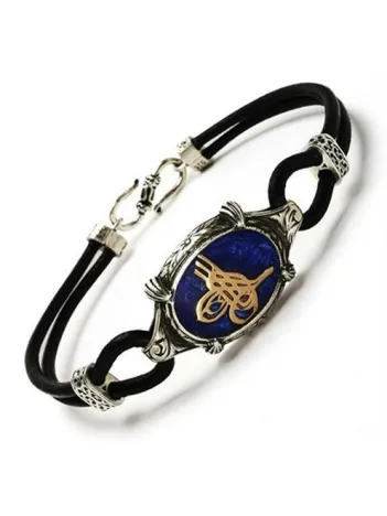 Osmanlı Tuğrası Deri Gümüş Erkek Bileklik