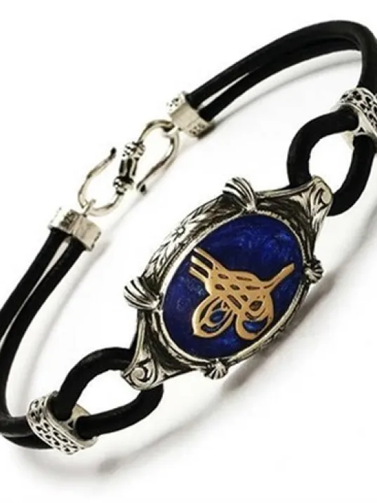 Osmanlı Tuğrası Deri Gümüş Erkek Bileklik Osmanlı Tuğrası Deri Gümüş Erkek Bileklik