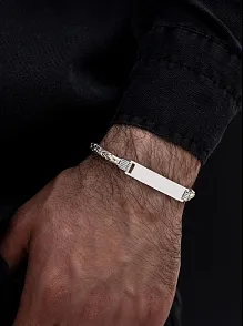 Erkek Gümüş Bileklik - İsim Yazılabilir 4.5 mm Kalın Beyaz Kare Kral Gümüş Bileklik