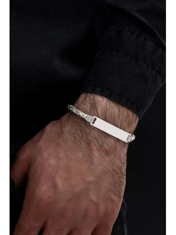 Erkek Gümüş Bileklik - İsim Yazılabilir 4.5 mm Kalın Beyaz Kare Kral Gümüş Bileklik