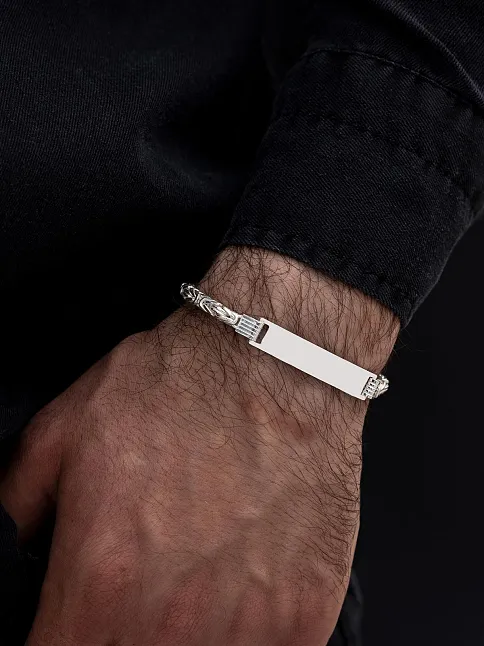 Erkek Gümüş Bileklik - İsim Yazılabilir 4.5 mm Kalın Beyaz Kare Kral Gümüş Bileklik