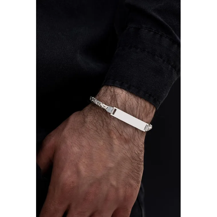 Erkek Gümüş Bileklik - İsim Yazılabilir 4.5 mm Kalın Beyaz Kare Kral Gümüş Bileklik Erkek Gümüş Bileklik - İsim Yazılabilir 4.5 mm Kalın Beyaz Kare Kral Gümüş Bileklik