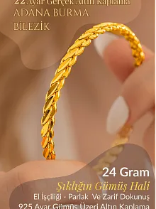 Kadın Gümüş Bileklik - Adana Burma 24 gr 22 Ayar Altın Kaplama (Kararmaz) Gümüş Bilezik