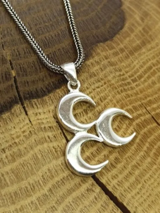 Üç Hilal Ülkücü Gümüş Erkek Kolye Zincir