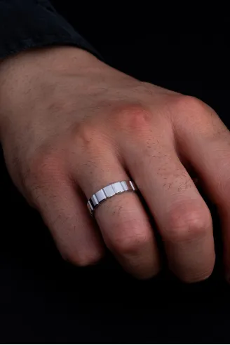 Erkek Gümüş Yüzük - 925 Ayar Terahertz Model Gümüş Alyans Yüzük