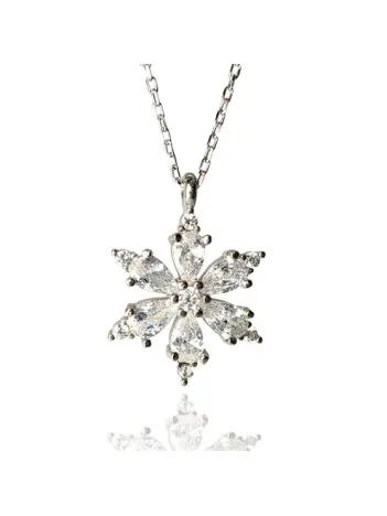 Damla Taşlı Çiçek Figürlü Bayan Gümüş Kolye