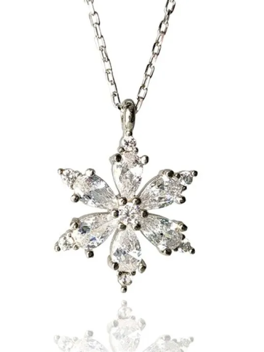 Damla Taşlı Çiçek Figürlü Bayan Gümüş Kolye