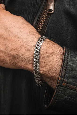 925 Ayar Gümüş Kılıç İşlemeli Erkek Bileklik Özel Geçirmeli Klips Tasarım Şerit Model