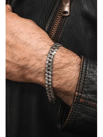 925 Ayar Gümüş Kılıç İşlemeli Erkek Bileklik Özel Geçirmeli Klips Tasarım Şerit Model