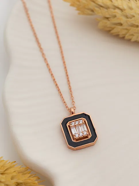 Kare Baget Taşlı Model 2 Kadın Gümüş Kolye Zincir GKLKRBGTM2D-ROS-Rose (bronz)
