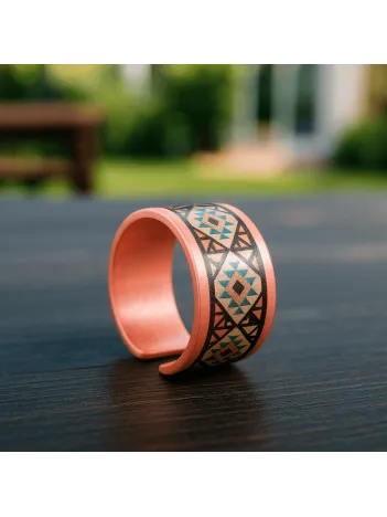 Kadın Bakır Yüzük - Liva Model Özel Baskı Metal Kutu Ve Kuvars Ta