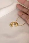 Kadın Çelik Kolye - Altın Kaplama C Harfi Balon Harf Kadın Kolye