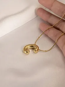 Kadın Çelik Kolye - Altın Kaplama C Harfi Balon Harf Kadın Kolye