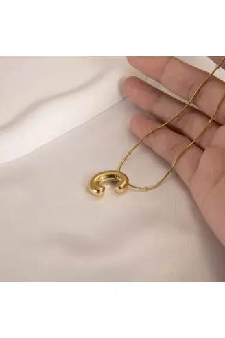Kadın Çelik Kolye - Altın Kaplama C Harfi Balon Harf Kadın Kolye
