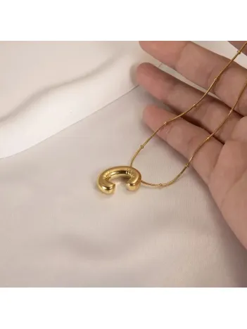 Kadın Çelik Kolye - Altın Kaplama C Harfi Balon Harf Kadın Kolye