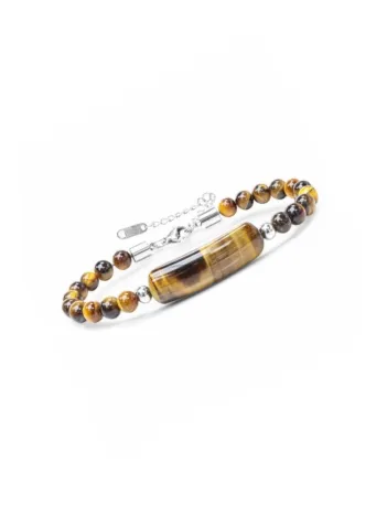 Erkek Kadın Doğal Taş Bileklik - Kaplan Gözü Taşlı Çelik Halat Ve Çelik Klipsli Bileklik