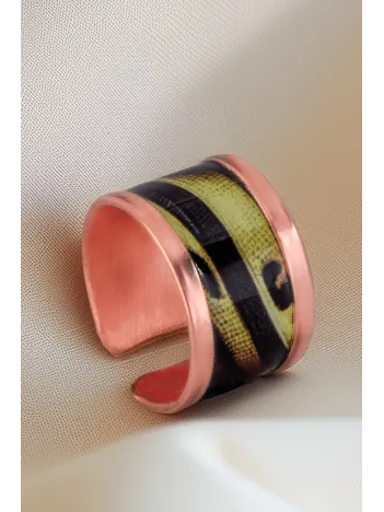 Kadın Bakır Yüzük - Sofia Model Özel Baskı Metal Kutu Ve Kuvars Taşı