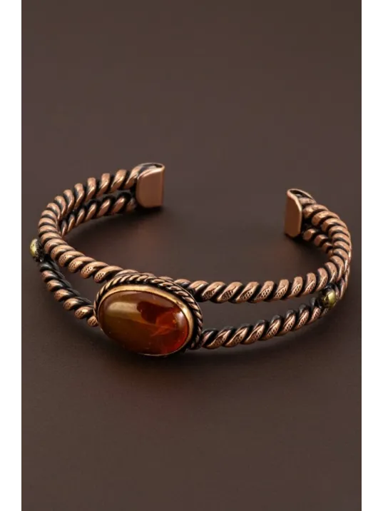 Kırmızı Akik Taşlı Model %100 Saf Bakır Kadın Bileklik – Metal Kutu ve Doğal Taşlar