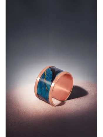 Kadın Bakır Yüzük - Elisa Model Özel Baskı Metal Kutu Ve Kuvars Taşı