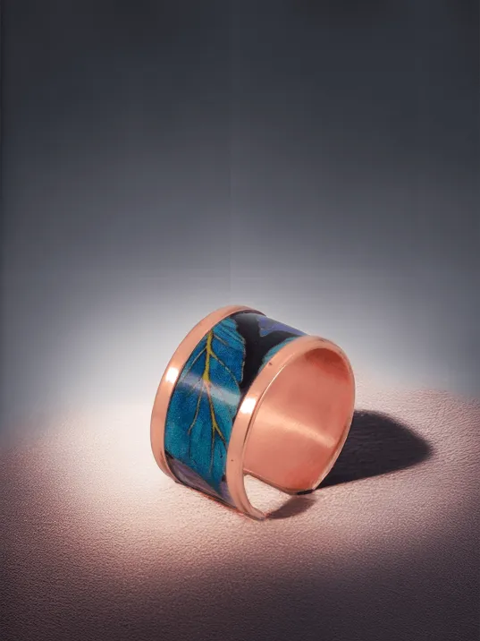 Kadın Bakır Yüzük - Elisa Model Özel Baskı Metal Kutu Ve Kuvars Taşı