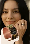 Kadın Bakır Bileklik Yüzük Set - Mia Model Özel Baskı Metal Kutu Ve Kuvars Taşı