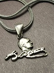 Gümüş Atatürk İmzalı Erkek Zincir Kolye
