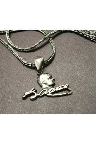 Gümüş Atatürk İmzalı Erkek Zincir Kolye