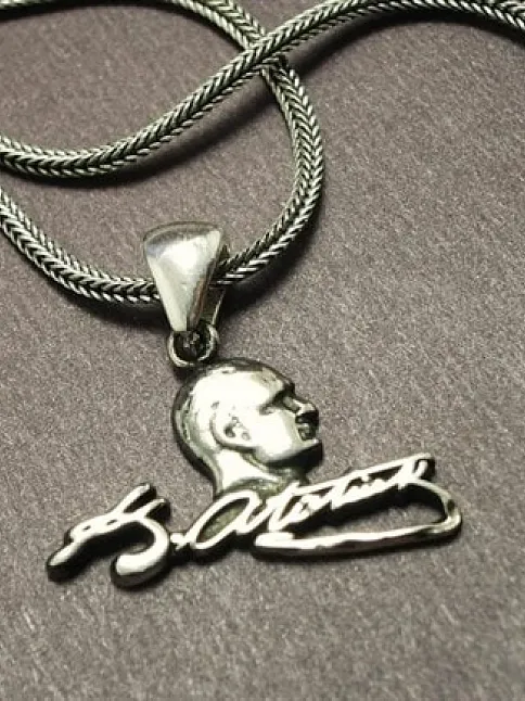 Gümüş Atatürk İmzalı Erkek Zincir Kolye