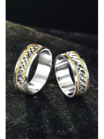 Erkek Kadın Gümüş Alyans - Ortası Zikzak Model Yanı Altın Kaplama Şerit Erkek Kadın Yüzük Erkek Kadın Gümüş Alyans - Ortası Zikzak Model Yanı Altın Kaplama Şerit Erkek Kadın Yüzük