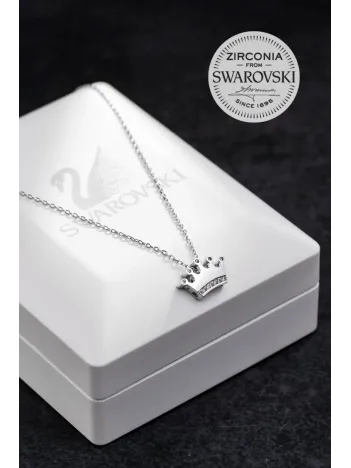 Kadın Gümüş Kolye - Swarovski Taşlı Zirconia İçi Taşlı Taç Motifli Kadın Kolye