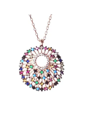 Mix Zirkon Taşlı Şans Çemberi Bayan Gümüş Kolye