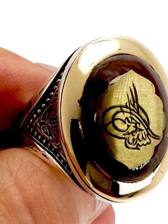 Osmanlı Tuğralı Otantik Gümüş Erkek Yüzük