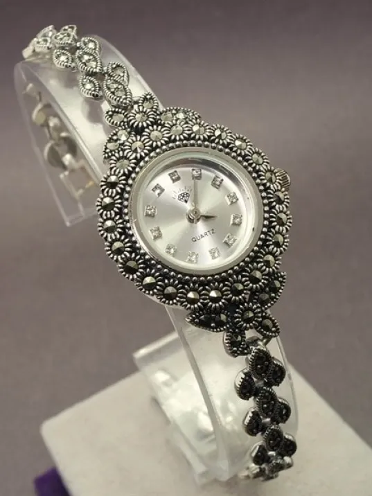 Gümüş Bayan Saati Gelin Saati Markazit Taşlı