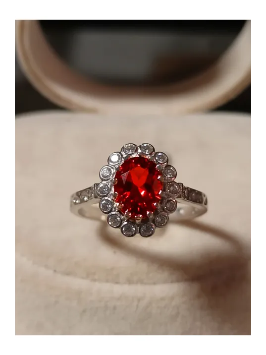 Kadın Gümüş Kolye Yüzük Küpe Set - Yuvarlak Doğal Kırmızı Safir Taşlı Gümüş Set