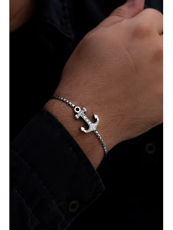 Erkek Gümüş Bileklik - Küp Zincirli Çapa Model Gümüş Bileklik