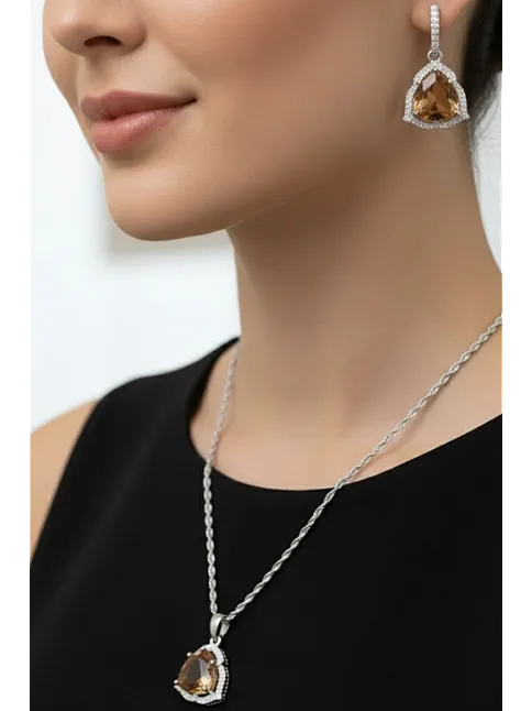 Kadın Gümüş Kolye Küpe Set - Nera Model Zultanit Taşlı Kadın Gümüş Set