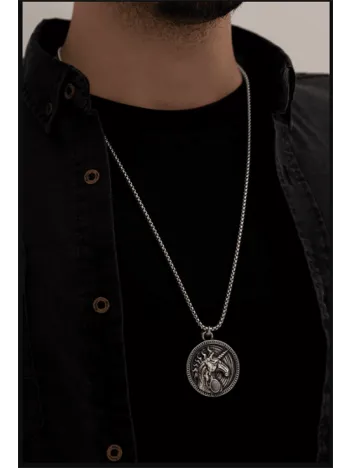 Unicorn Tek Boynuzlu At - Erkek Kolye - Unicorn Figürlü Erkek Çelik Kolye - 316 L Paslanmaz Çelik