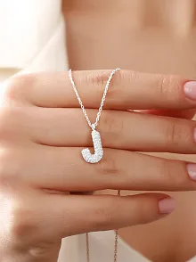 Kadın Gümüş Kolye - J Harfi Zirkon Taşlı Balon Harf Kadın Kolye