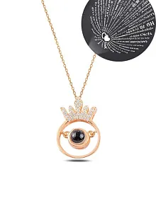 Zirkon Taşlı Rose 100 Dilde Seni Seviyorum Model 2 Bayan Gümüş Kolye GKL100DLSS2-ROS
