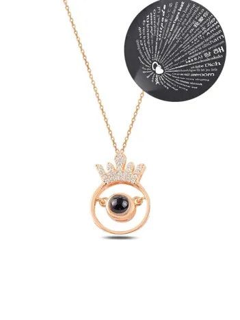 Zirkon Taşlı Rose 100 Dilde Seni Seviyorum Model 2 Bayan Gümüş Kolye GKL100DLSS2-ROS