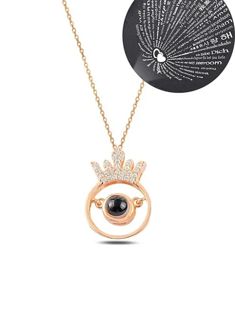 Zirkon Taşlı Rose 100 Dilde Seni Seviyorum Model 2 Bayan Gümüş Kolye GKL100DLSS2-ROS