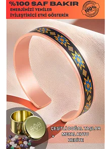 Kadın Bakır Bileklik - Alice Model Özel Baskı Metal Kutu Ve Doğal Taşlar