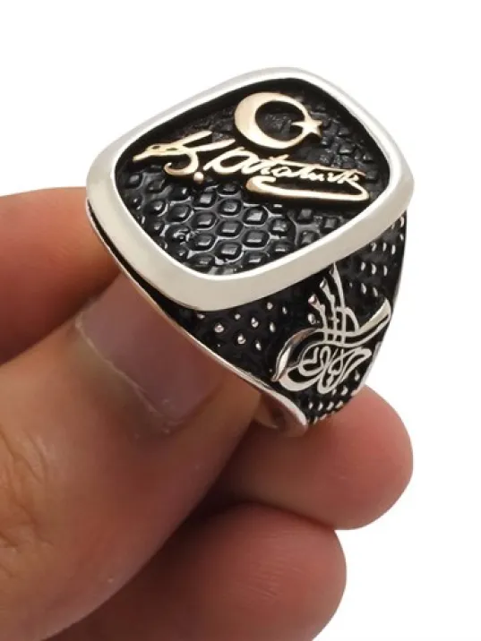 Atatürk İmzalı Ve Tuğralı Erkek Gümüş Yüzük