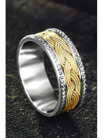 Kadın Gümüş Alyans – Altın Kaplama Örgü Desenli Şık ve Zarif Tasarım Kadın Yüzük