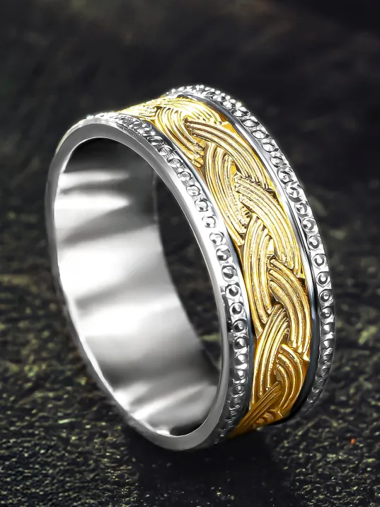 Kadın Gümüş Alyans – Altın Kaplama Örgü Desenli Şık ve Zarif Tasarım Kadın Yüzük